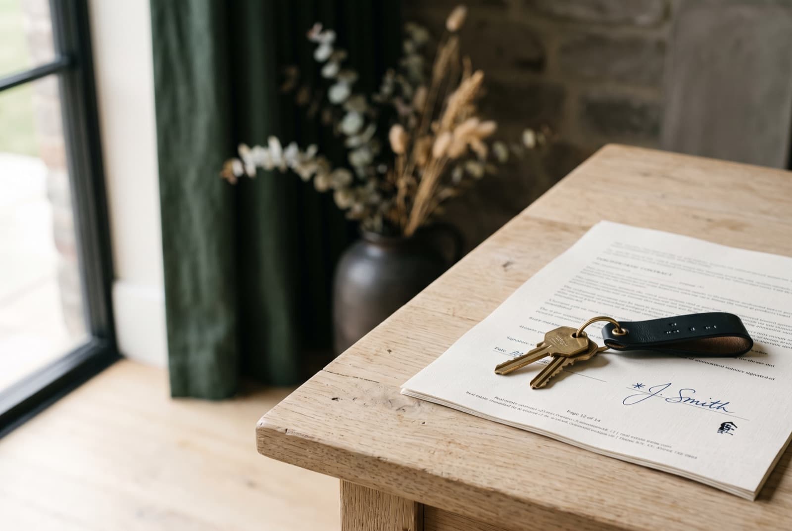 A couple holding the keys to their new home on closing day
